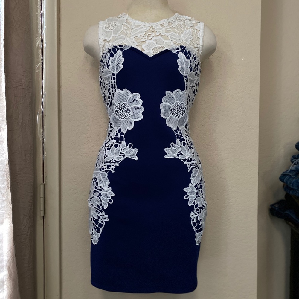 Royal blue and white floral dress